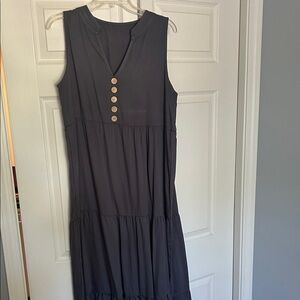 Sleeveless Gray Button-Front Dress